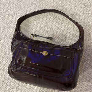 Coach Ergo Patent Leather Hobo Bag Women’s Shoulder Mahogany F12886